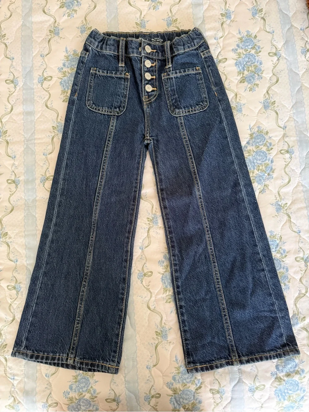 Old Navy Dark Blue Wide-Leg Kids Jeans with Patch Pockets